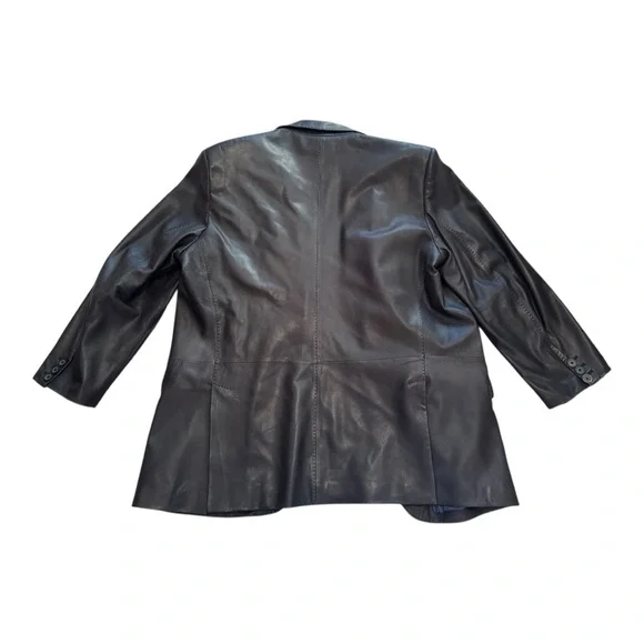 Vintage Murano Lamb Skin Leather Black Men’s Size XL Lined Blazer Coat - Picture 2 of 8